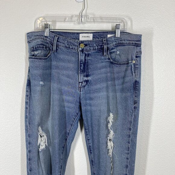 Frame Jeans Womens Size 31 Le Garcon Beldon Rip Destroyed Cropped Blue Denim - Picture 2 of 12